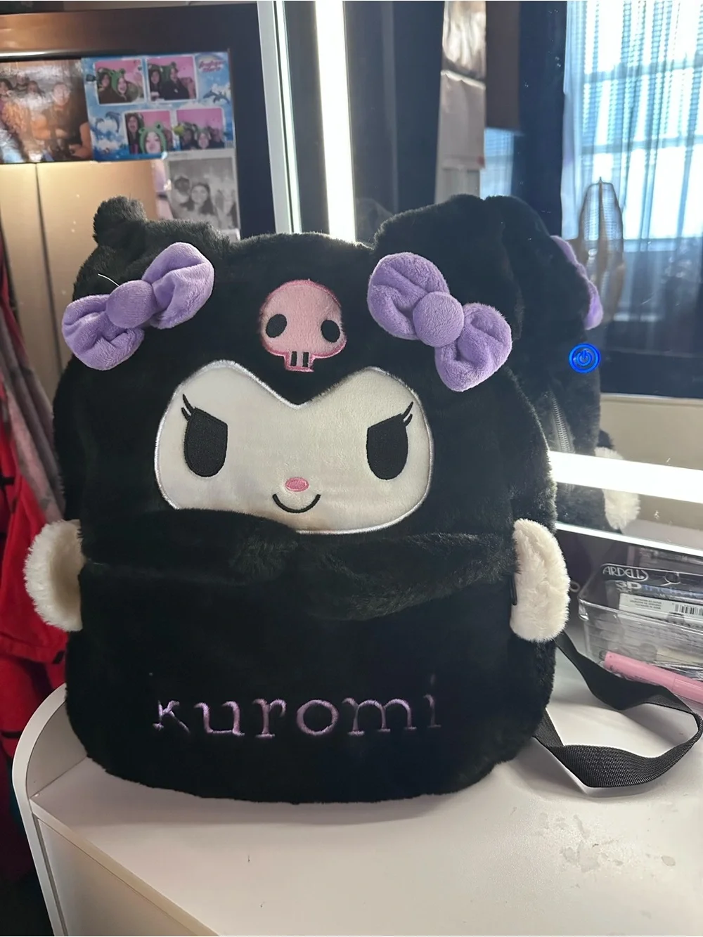 Sanrio Kuromi Plush Black Backpack with Purple Accents